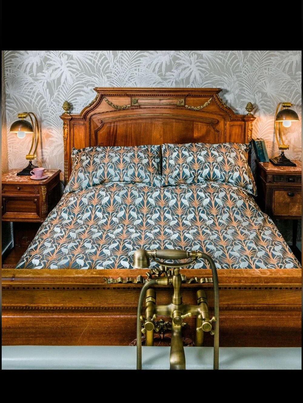 The Chateau Nouveau Heron Duvet Cover Art Deco Cotton Double Bed Reversible Set